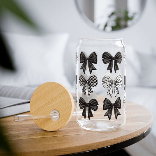 🎀🖤 Black & Chic Bows Sipper Glass – 16oz Classy Style for Every Sip 🖤🎀