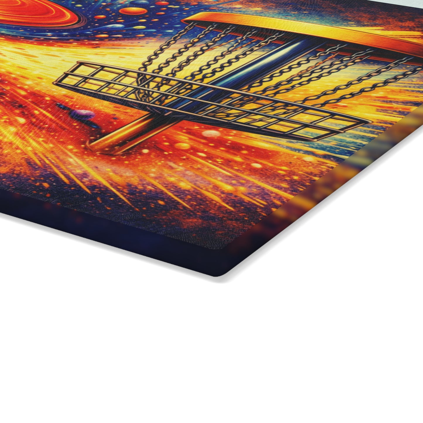 Disc Golf Power Shot Glass Cutting Board – Bold Color Splash Sports Artwork
