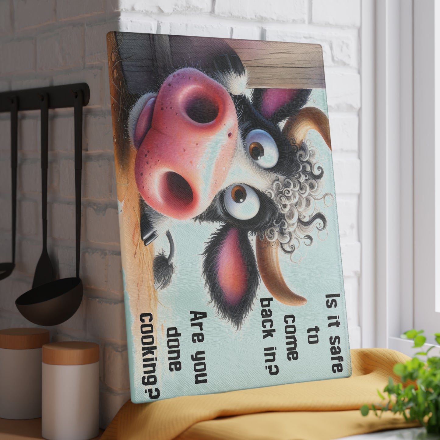 Are You Done Cooking Glass Cutting Board – Funny Cow Kitchen Art Display