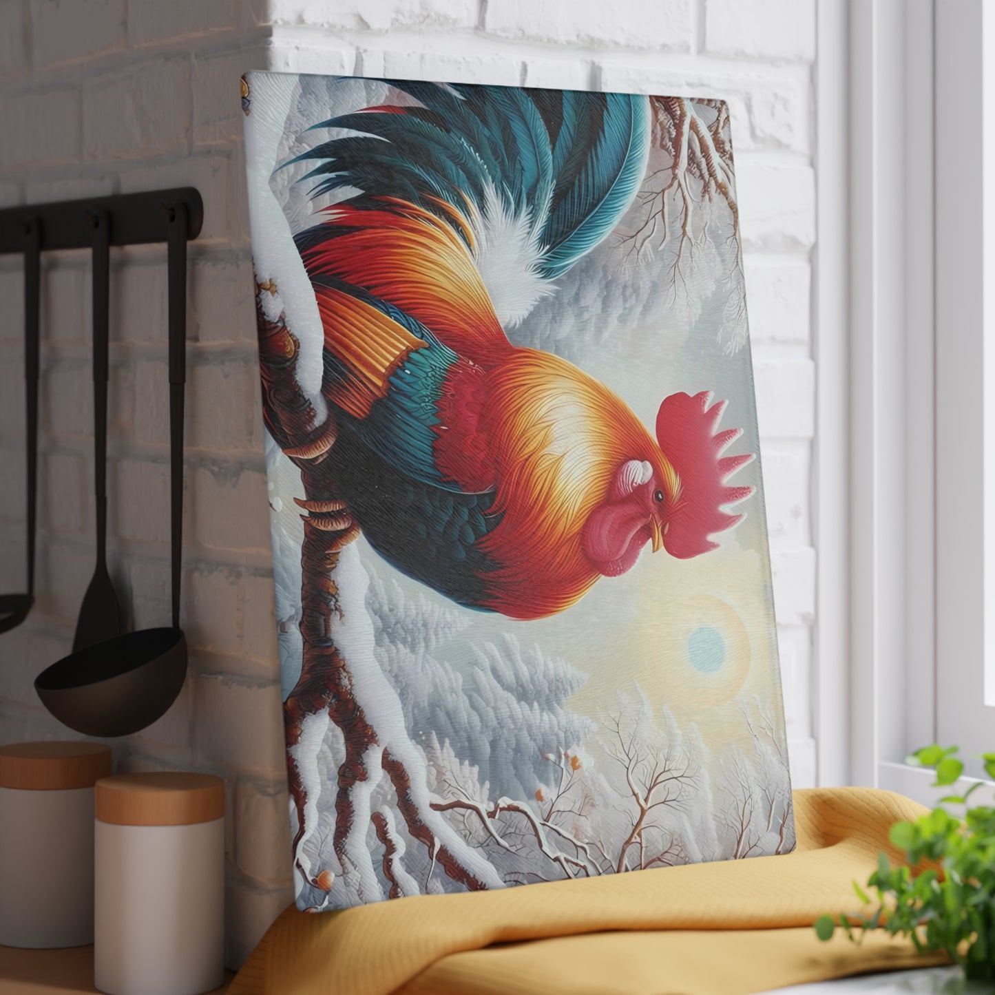 🐓❄️ Winter Rooster Cutting Board – Snowy Elegance for Your Kitchen ❄️🐓