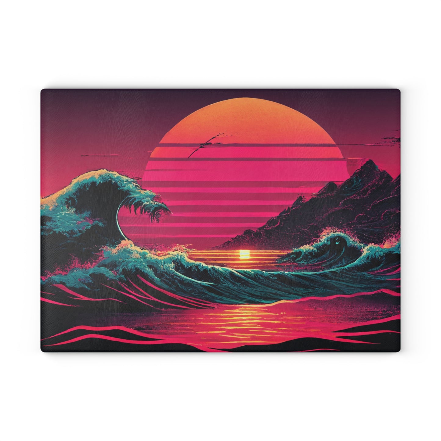 Tabla de cortar de vidrio con diseño de playa y palmeras – Decoración de cocina costera