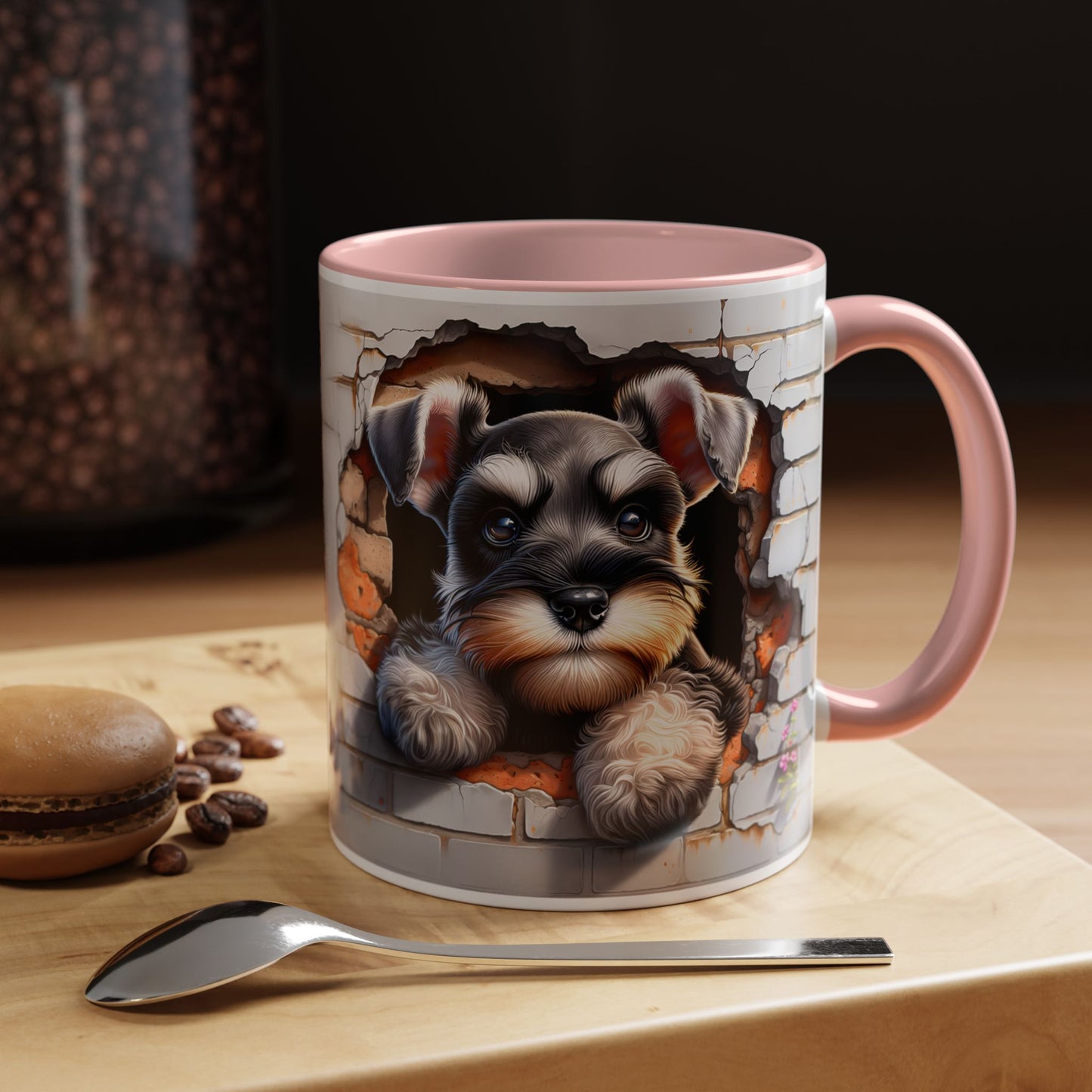 🎀🐶 Schnauzer Puppy Accent Mug – Cute Peek-Through Dog Design for Animal Lovers ☕💖