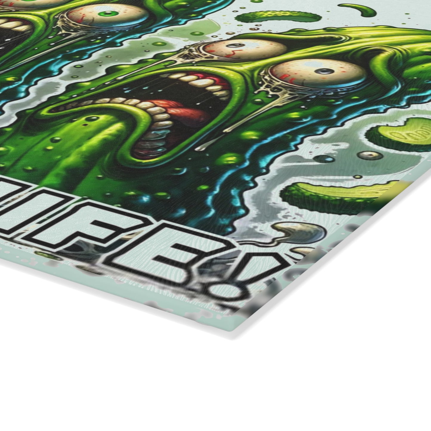 🥒😂 “She Has a Knife!” Glass Cutting Board – Pickle Panic in the Kitchen