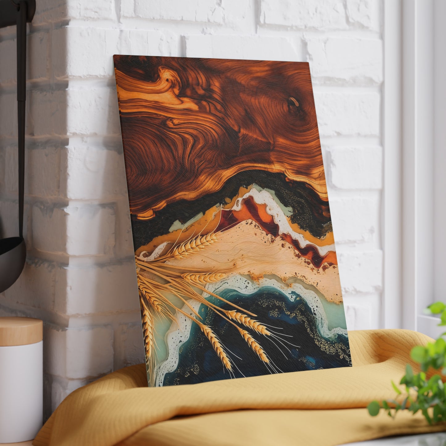 Personalized Wood & Resin Style Glass Cutting Board (Faux Wood & Epoxy Design – Tempered Glass)