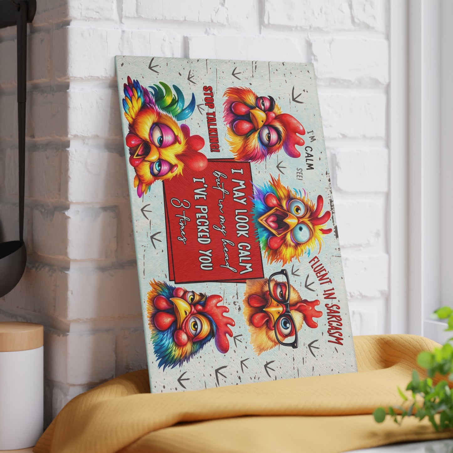 Sarcastic Chicken Glass Cutting Board – Funny Attitude Kitchen Decor Gift