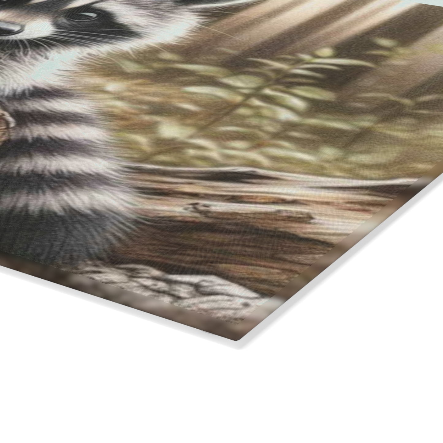 Tabla de cortar con diseño de mapache curioso: el encanto rústico se fusiona con la fantasía del bosque