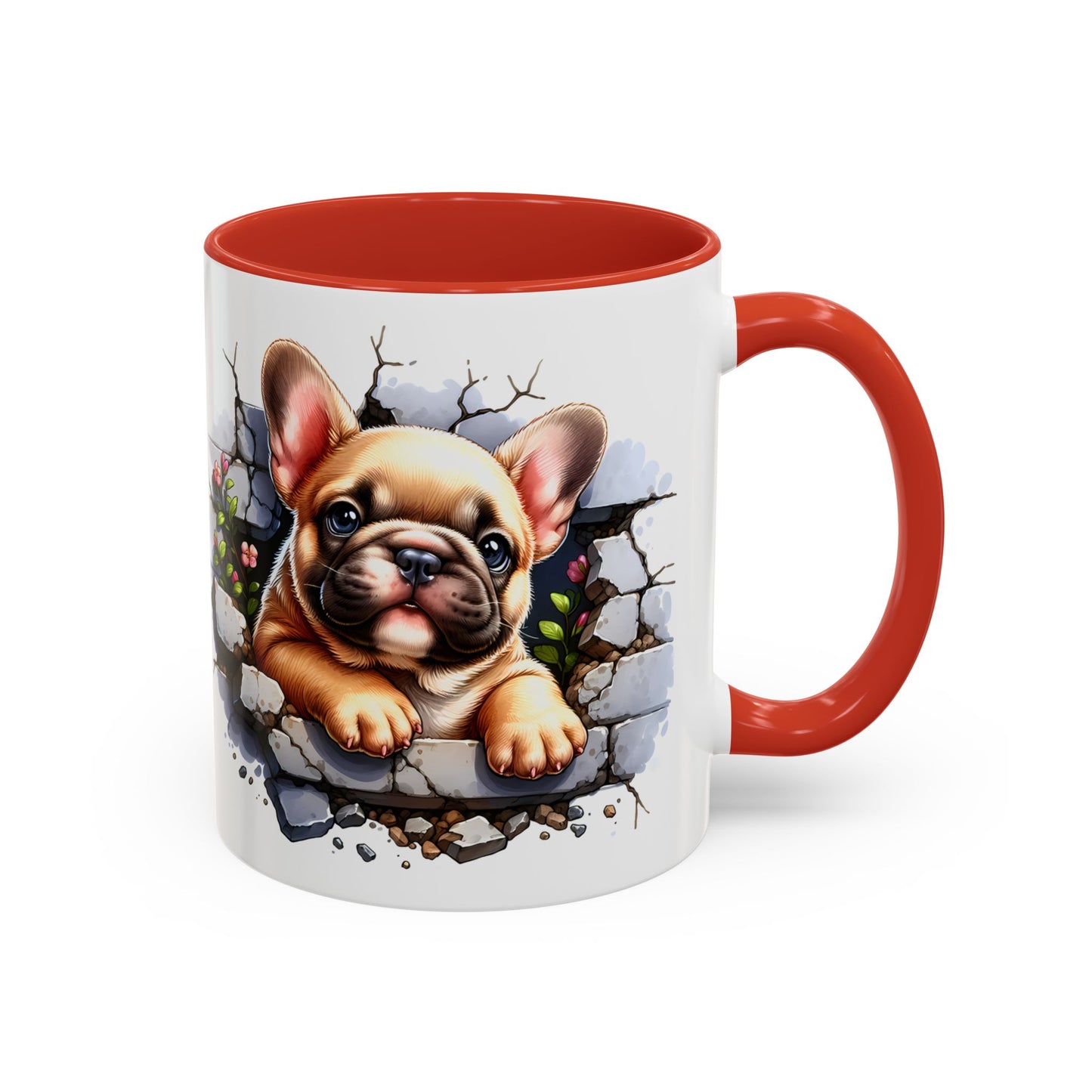 🐾☕ Tan French Bulldog Puppy Accent Mug – Sweet Peek-Through Pup Design ✨