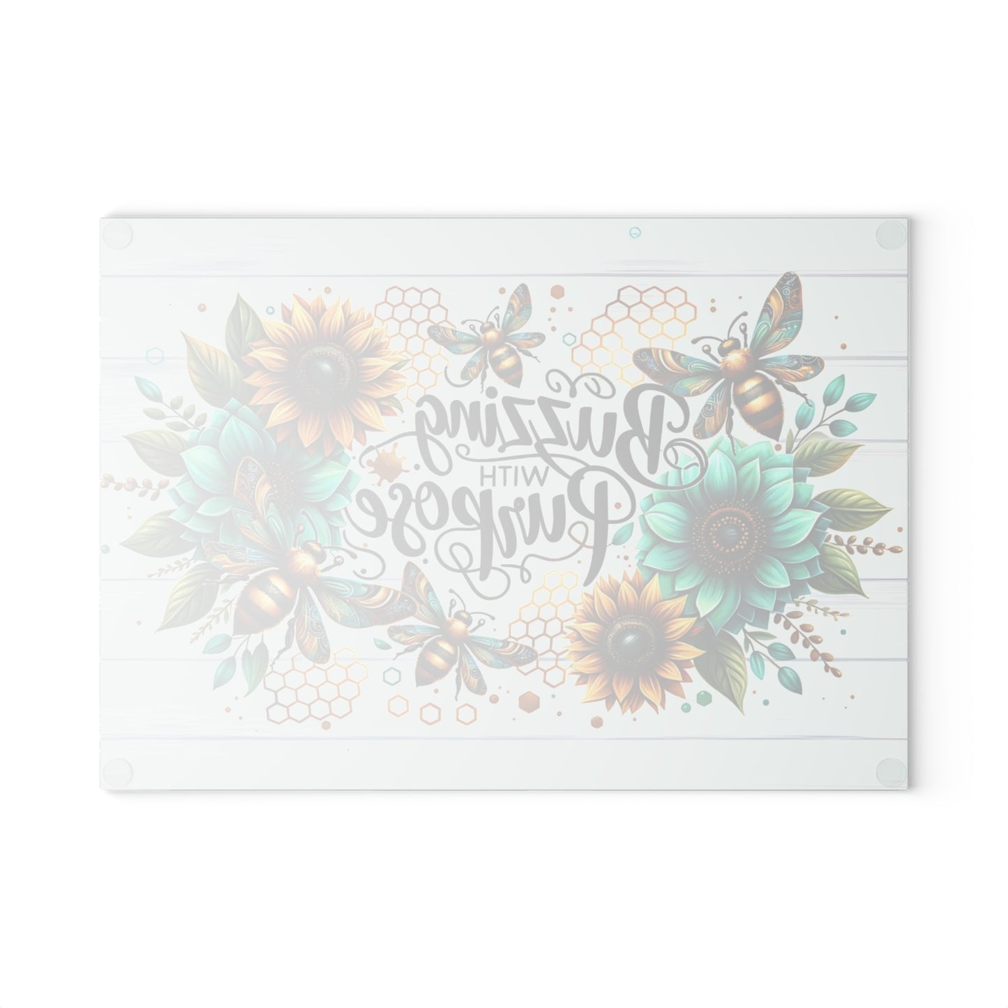 🐝🌻 “Buzzing with Purpose” Glass Cutting Board – Uplift Your Kitchen with Cheer