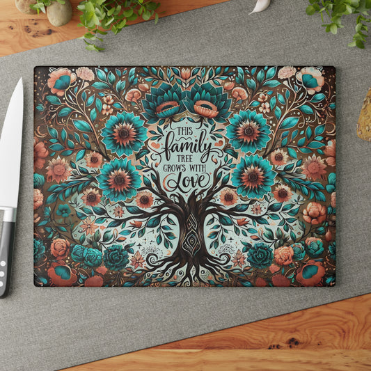 🌳💙 “This Family Tree Grows With Love” Floral Cutting Board – Farmhouse Rustic Kitchen Décor 🌸✨