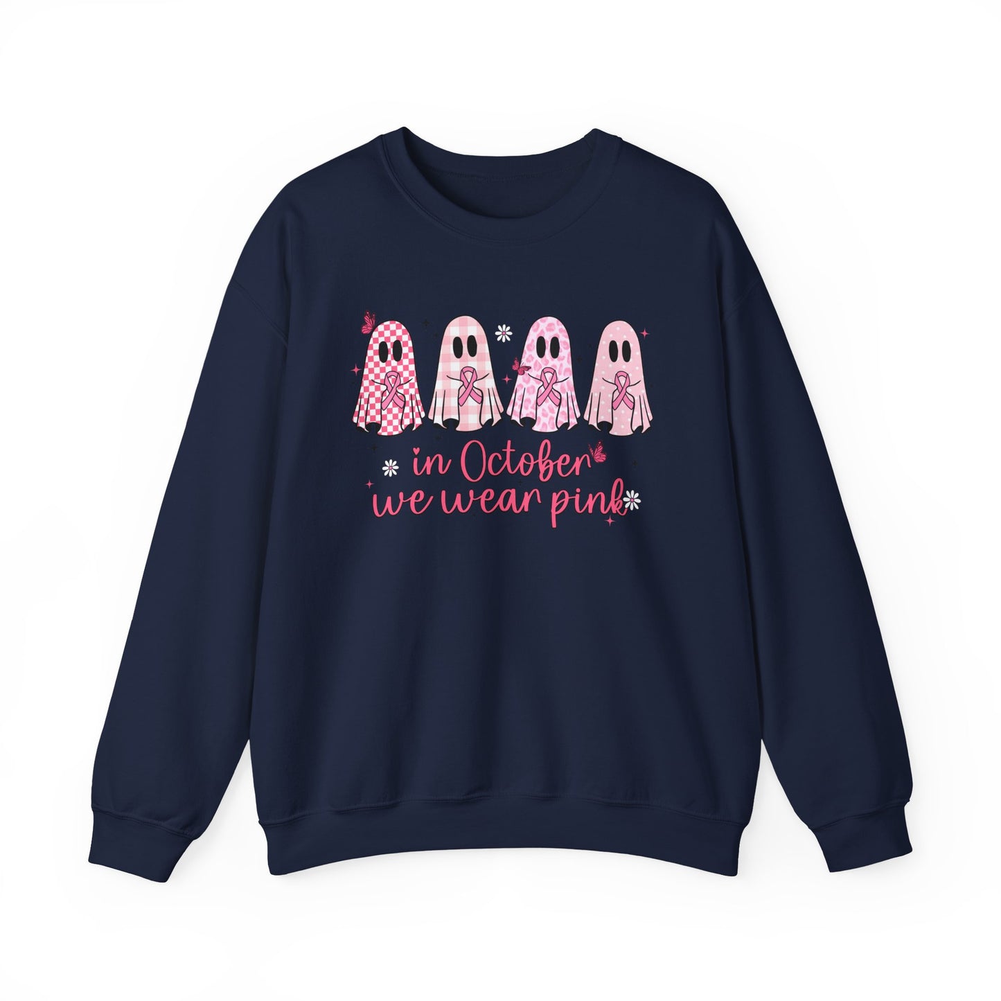 🎀👻 In October We Wear Pink Sweatshirt – Breast Cancer Awareness Halloween Ghosts