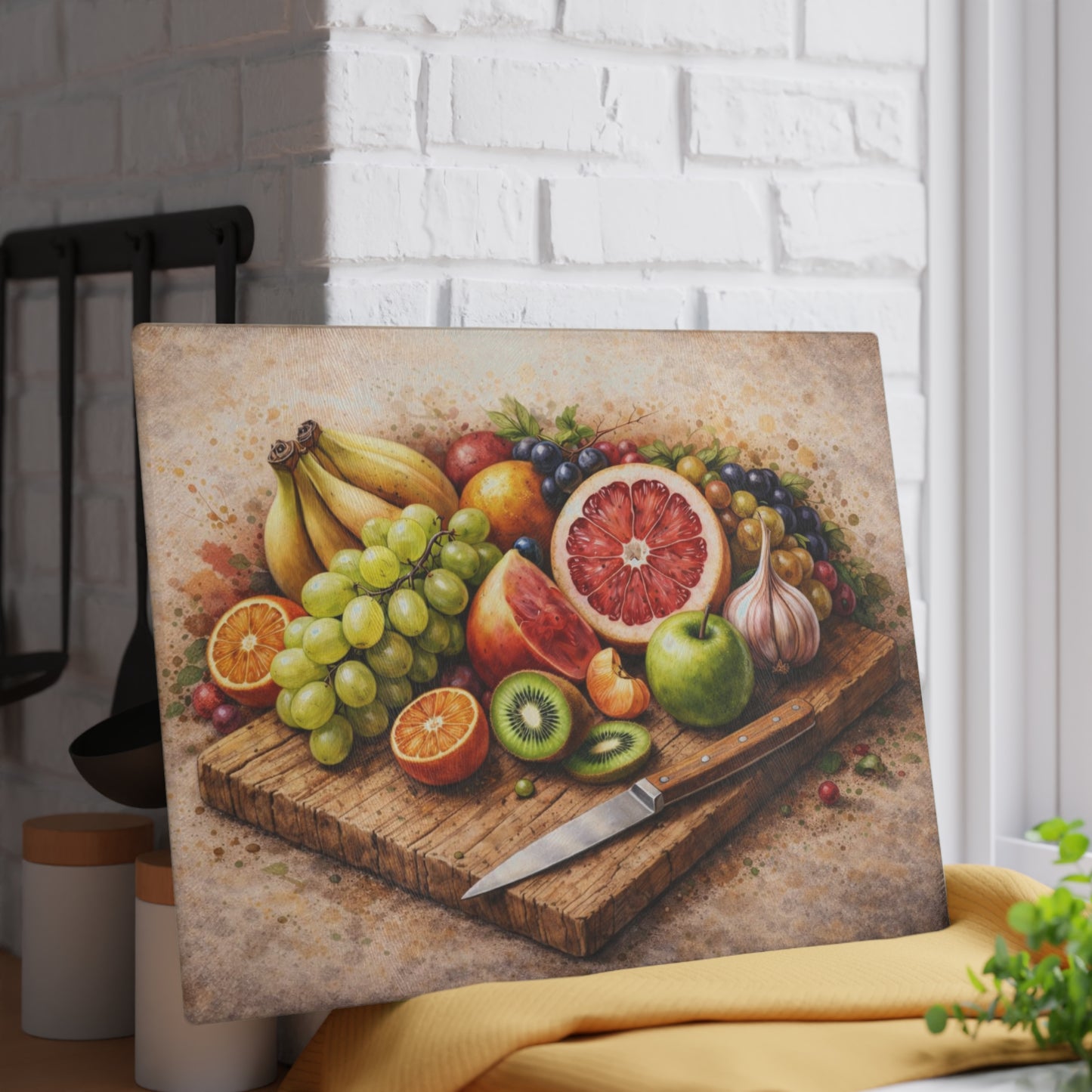 Rustic Fruit Harvest Glass Cutting Board – Vintage Farmhouse Kitchen Art