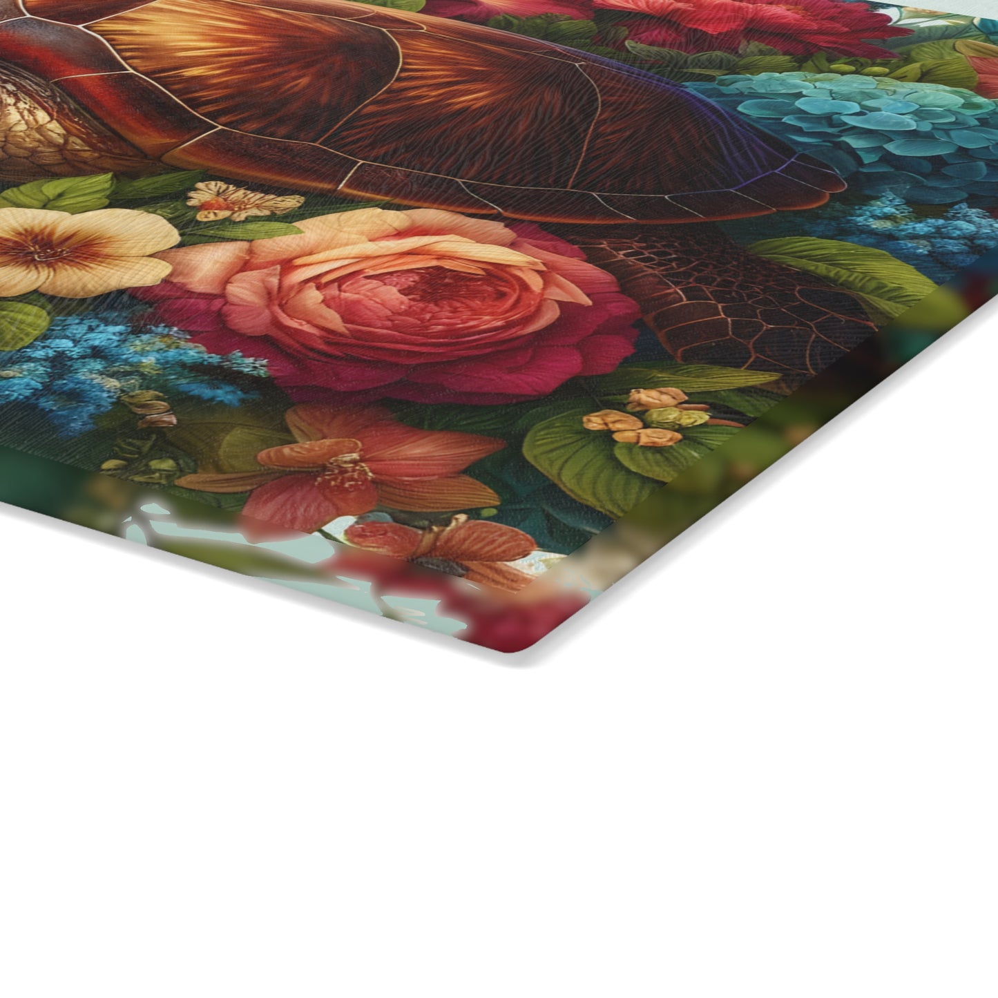 🐢🌺 Sea Turtle in Bloom Cutting Board – Ocean Serenity Meets Garden Elegance 🌊