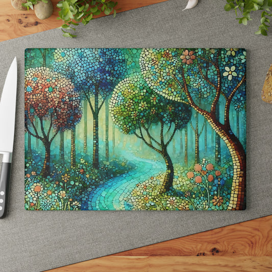 Tabla de cortar de vidrio templado con diseño de mosaico – Artistic Nature Design