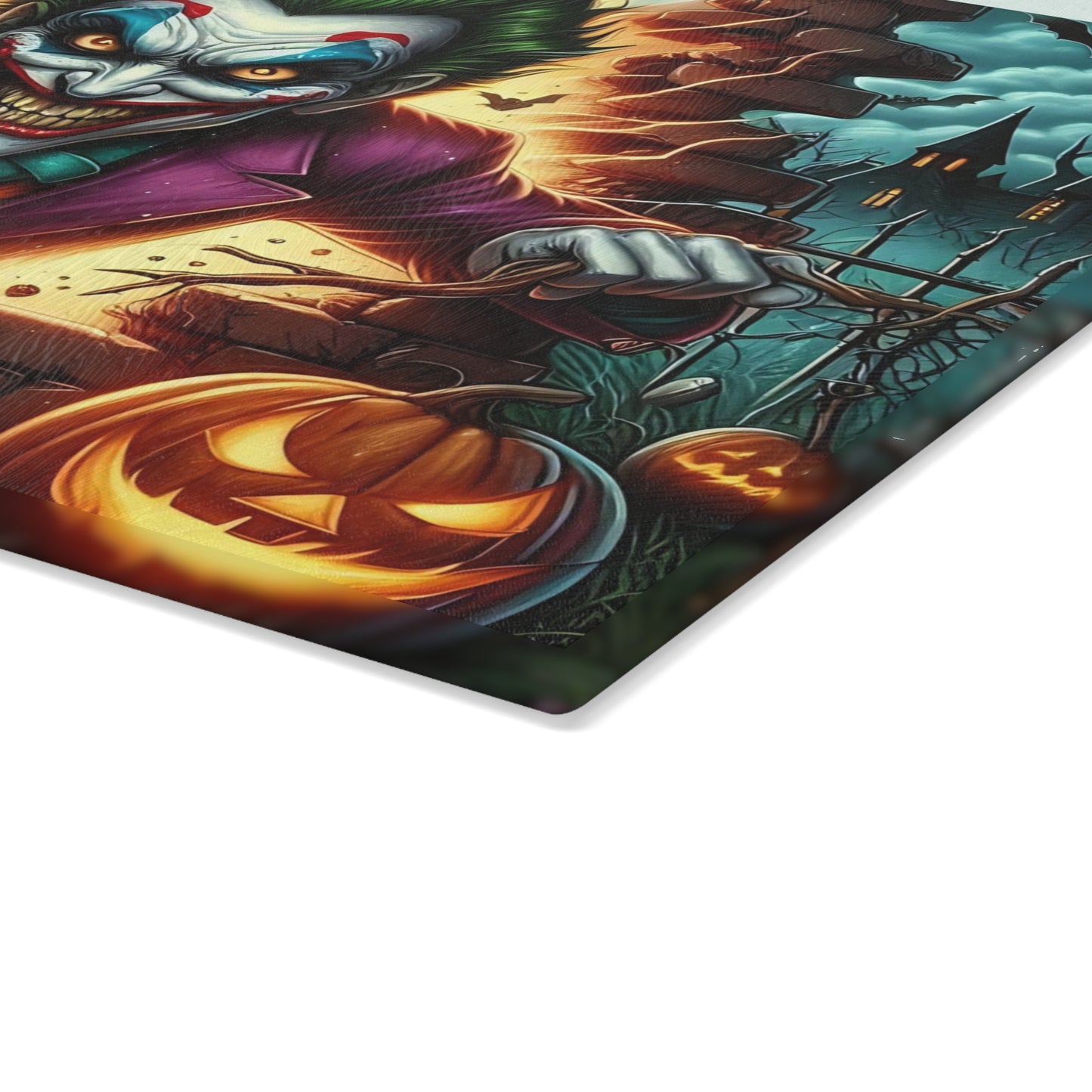🎃 Sinister Clown Explosion Cutting Board – Halloween Mayhem with Pumpkins, Lightning & Haunted Vibes 💥💀