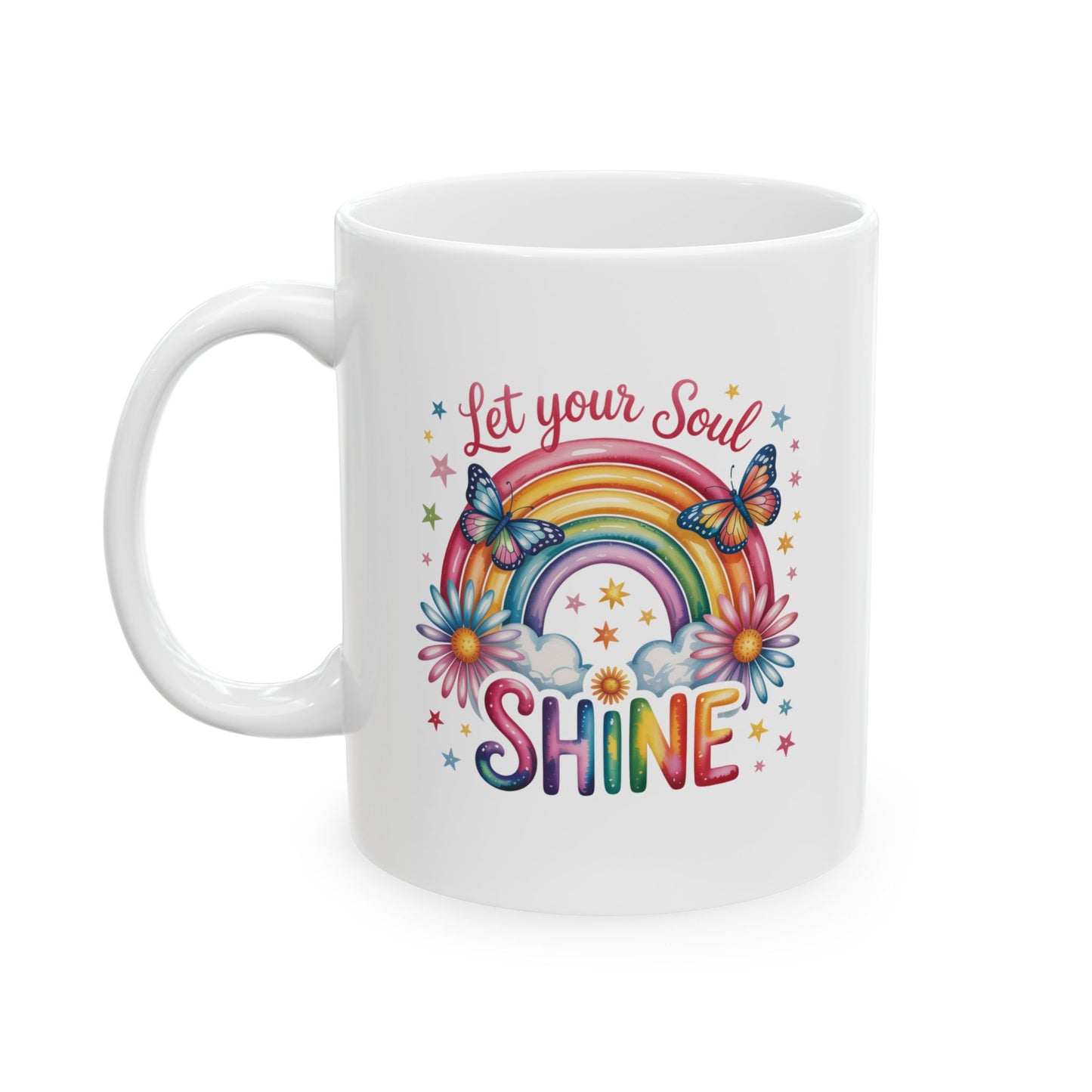 Taza motivacional arcoíris "Deja que tu alma brille"