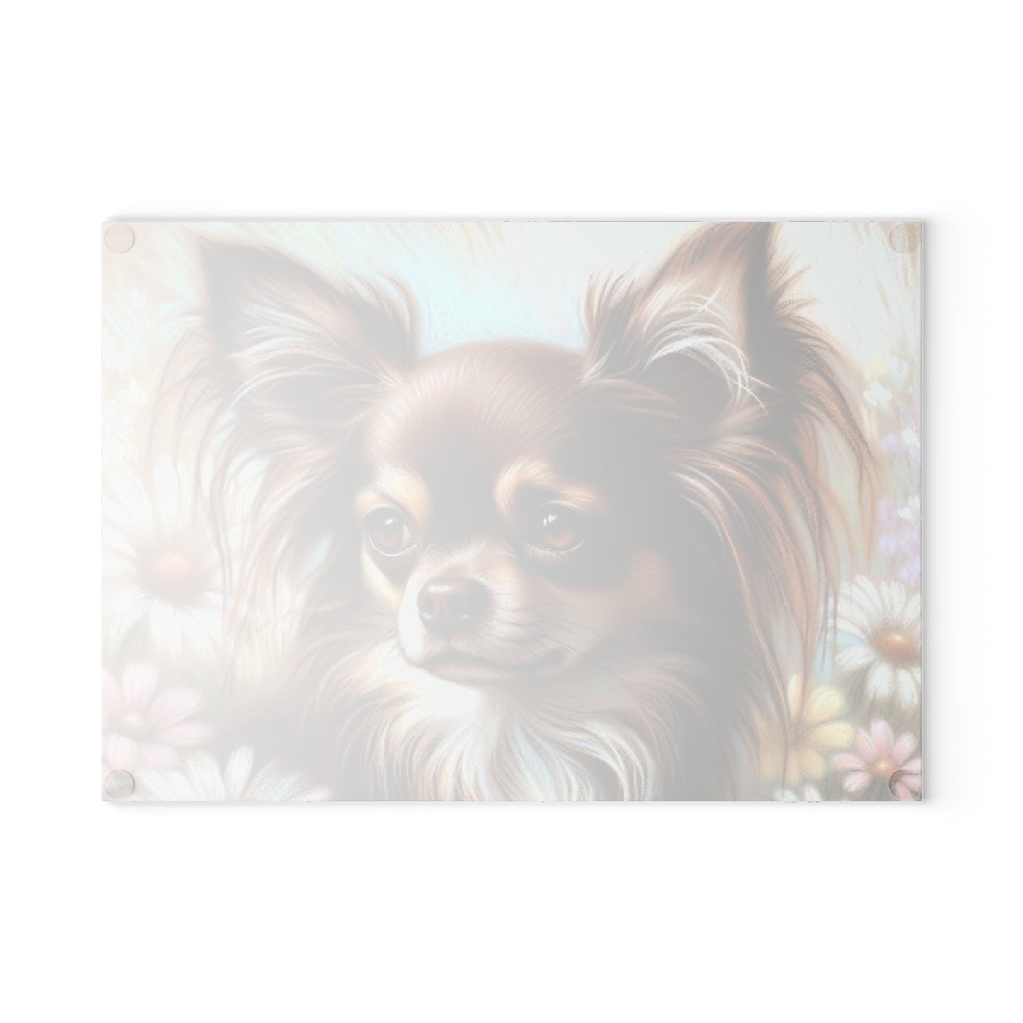🌼 Long-Haired Chihuahua Cutting Board – Delicate Florals & Big Personality Charm 🐾