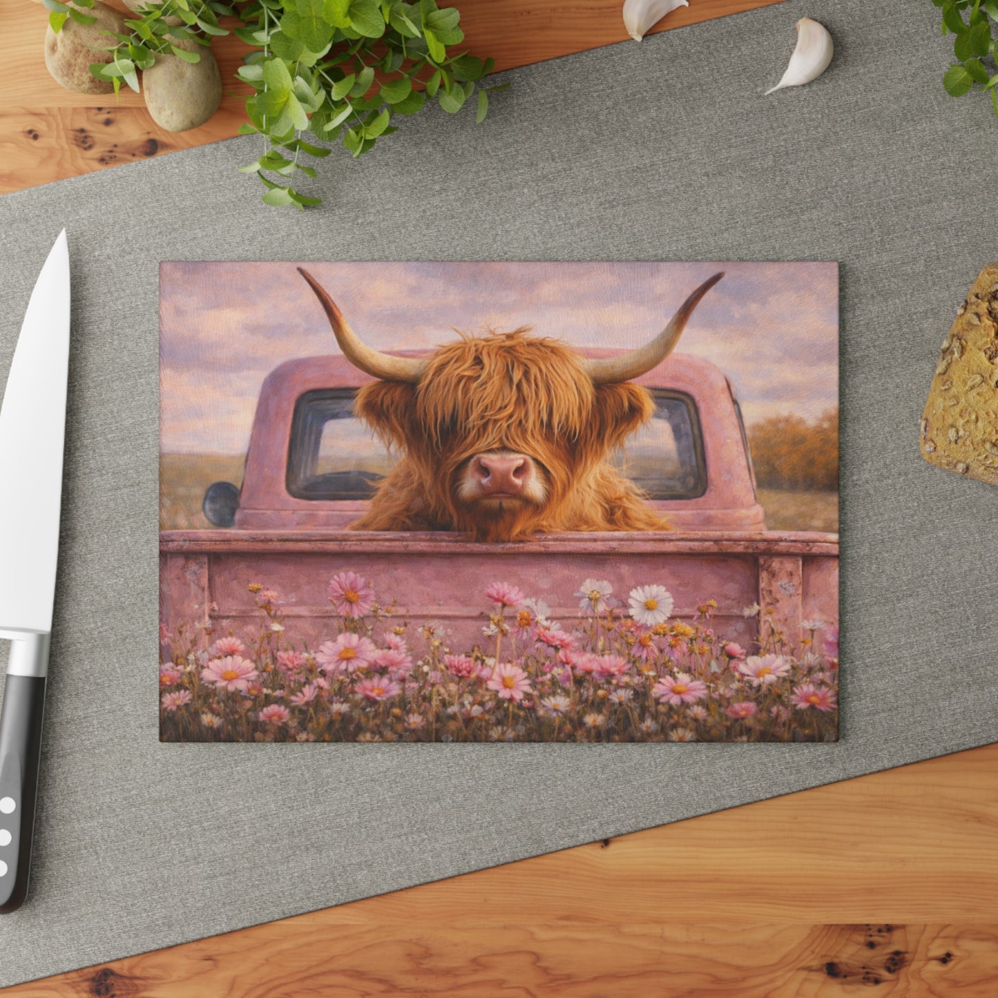 Country Roads Tractor Glass Cutting Board – Rustic Farmhouse Charm for Your Kitchen