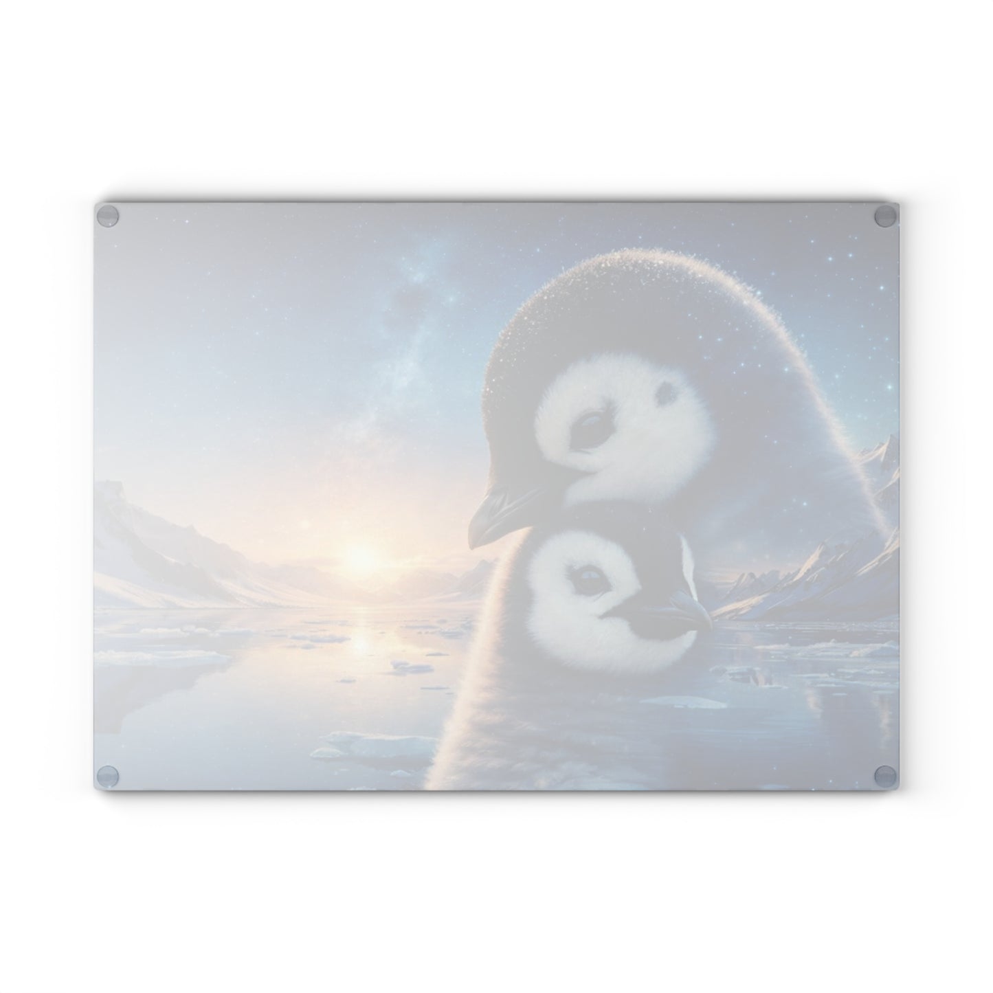 Arctic Penguin Family Northern Sky Glass Cutting Board – Peaceful Polar Wildlife Kitchen Art