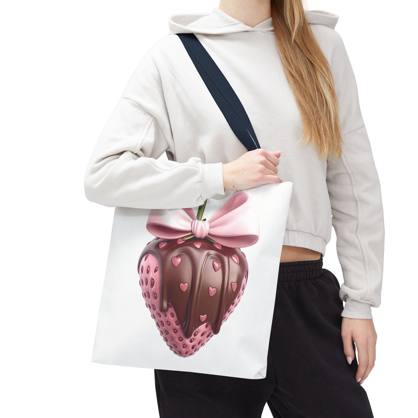 🍓 Chocolate-Dipped Strawberry Tote Bag – Sweet, Romantic & Practical 🍫