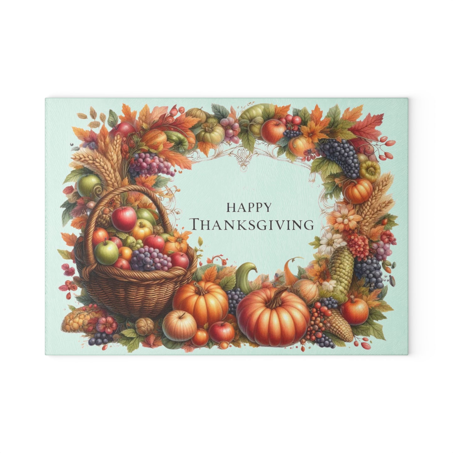 🧺🍂 Happy Thanksgiving Harvest Basket Glass Cutting Board – Warm Autumn Elegance for Your Kitchen ✨🦃