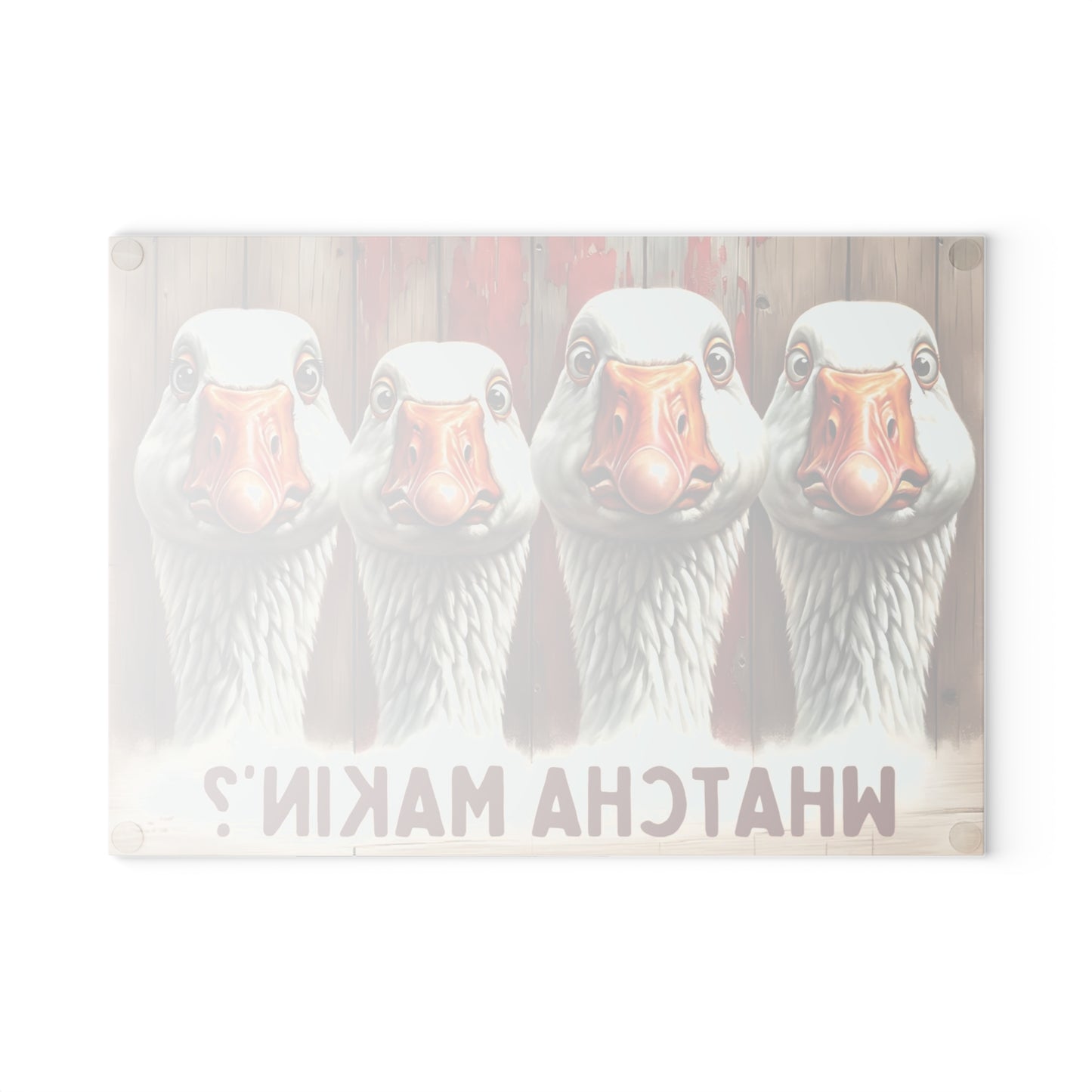 🪿🤎 “Whatcha Makin’?” Glass Cutting Board – Cozy Charm for Your Kitchen