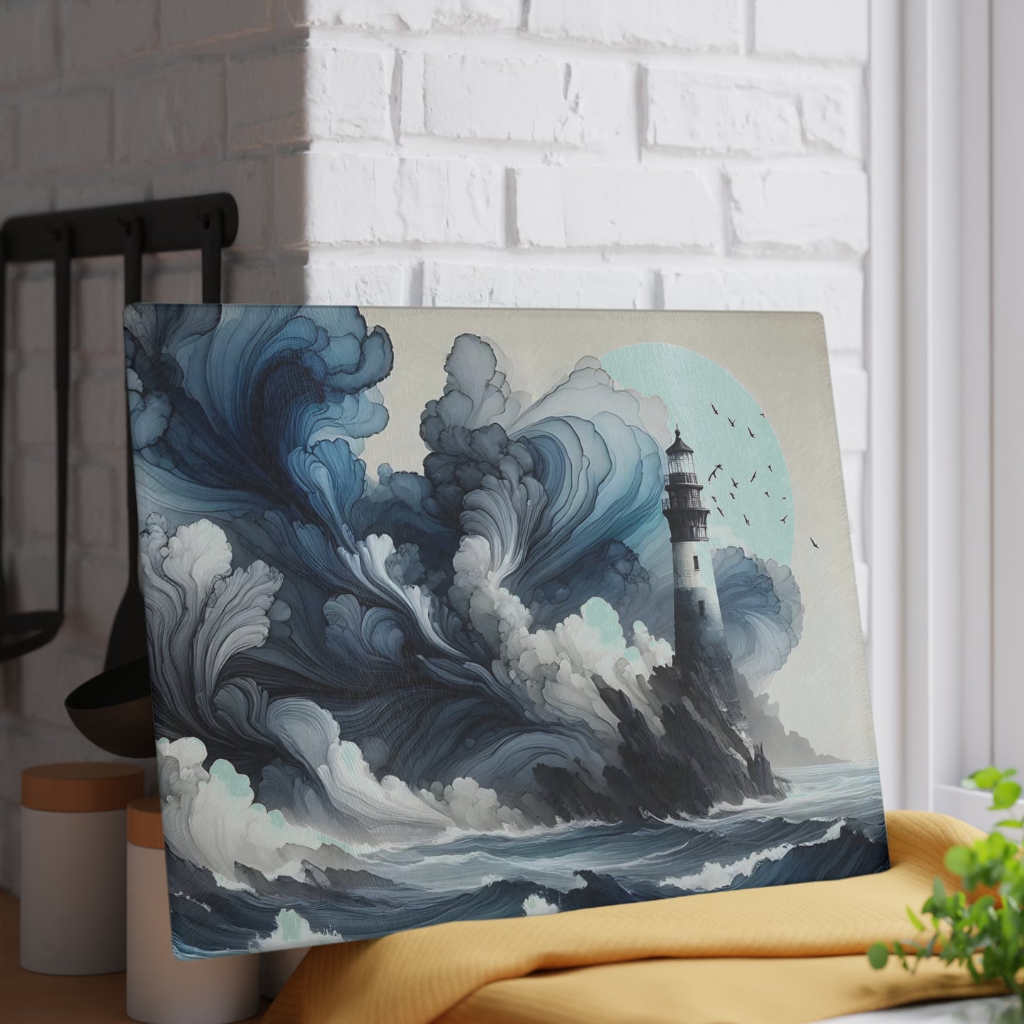 Lighthouse Cutting Board, Charcuterie Board, unique cutting board, Tempered Glass Cutting Board, Housewarming Gift, Custom cutting board