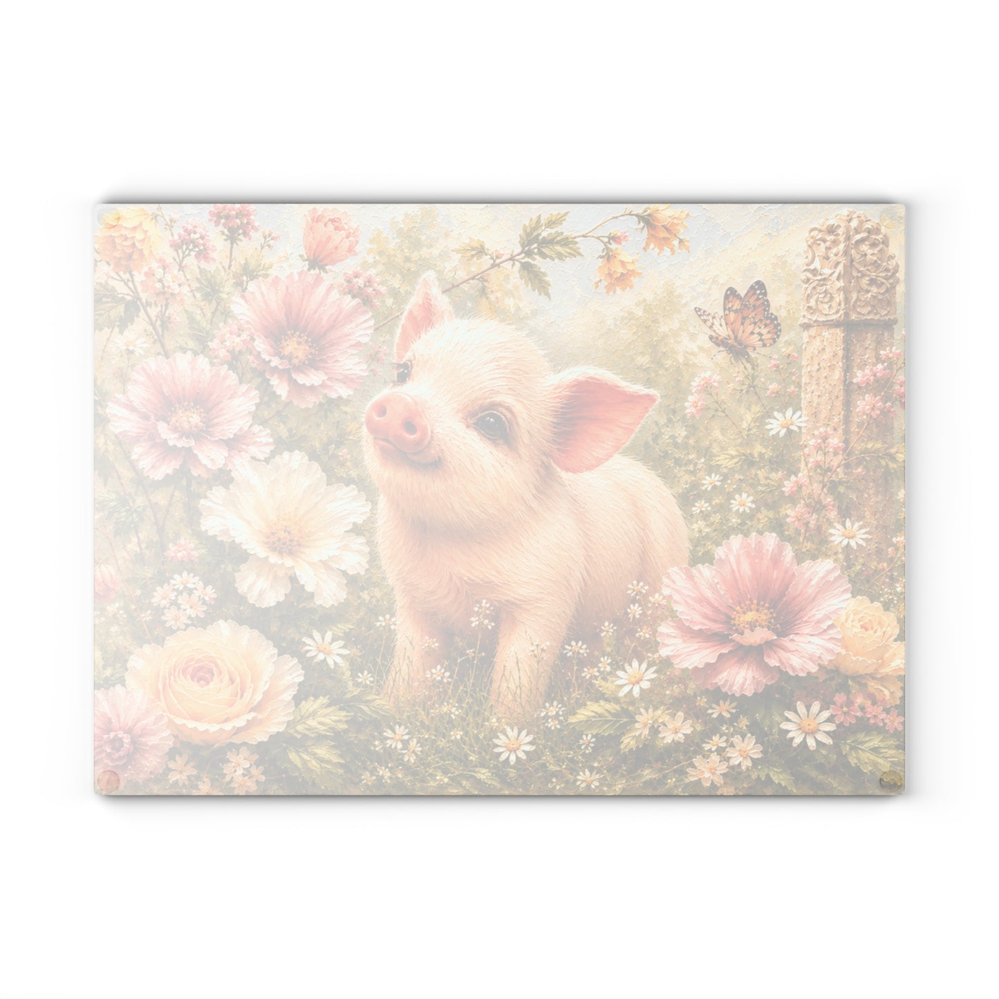 Floral Piglet Tempered Glass Cutting Board