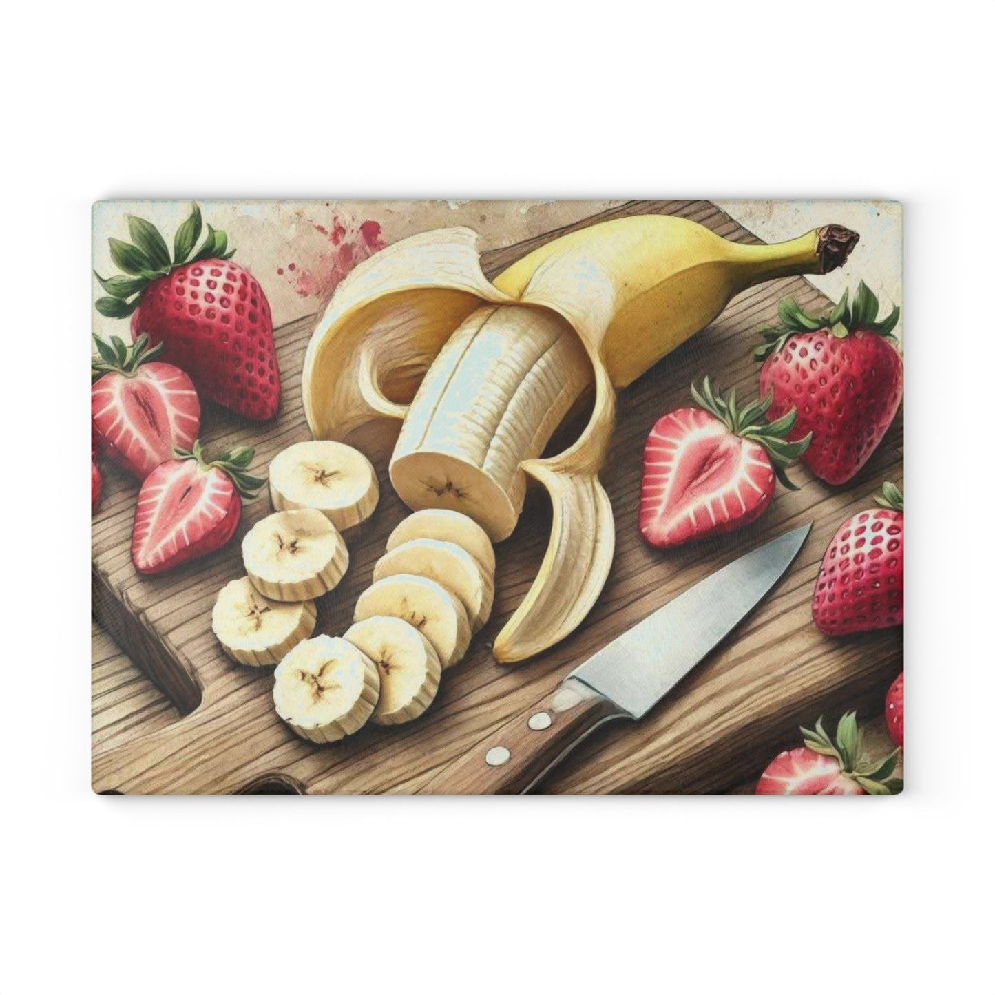 Tabla de cortar de vidrio templado para exhibición de frutas con una vibrante variedad de frutas frescas