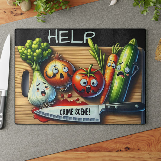 Tabla de cortar de vidrio para escena del crimen en la cocina: ¡Vegetales gritones y estilo asesino!