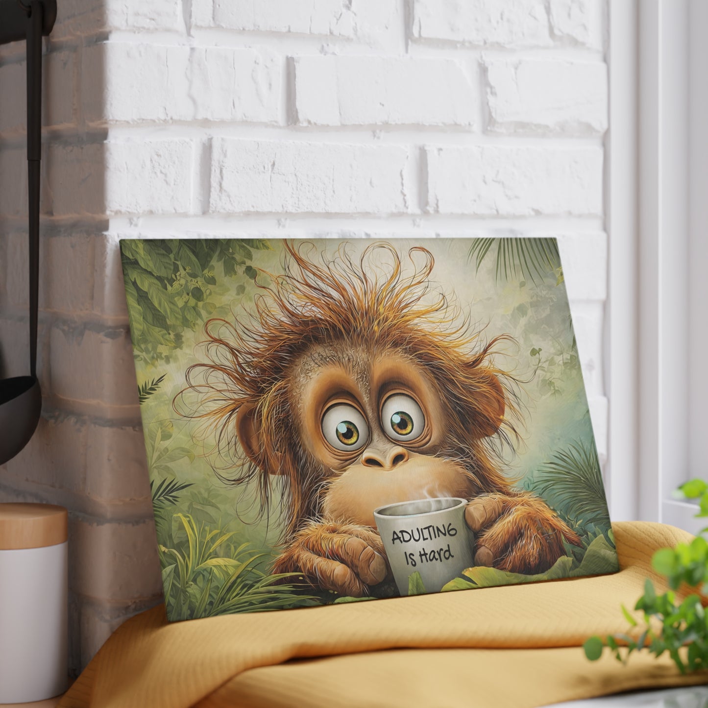 Adulting Is Hard Monkey Glass Cutting Board – Funny Kitchen Art