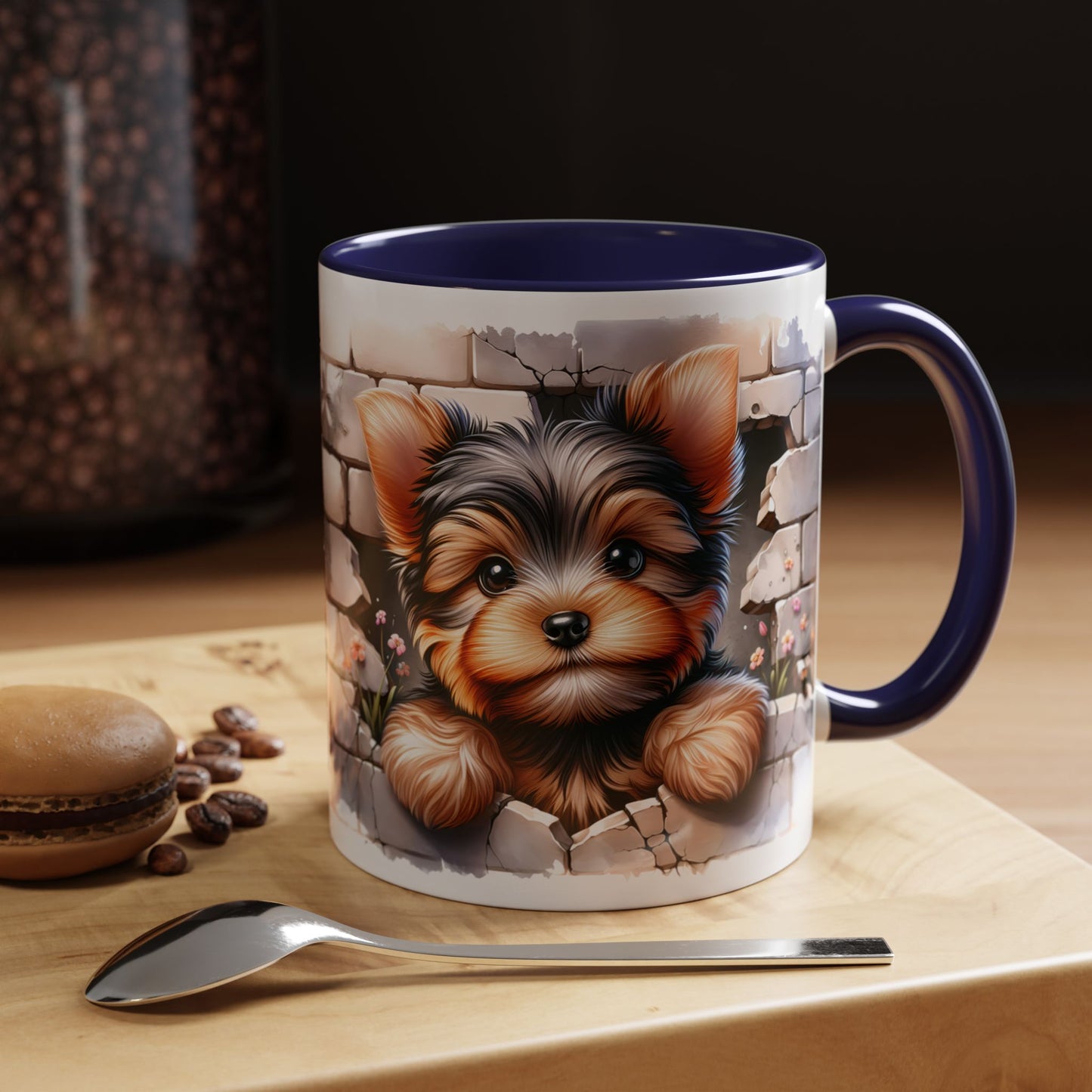 🎀🐶 Yorkie Puppy Accent Mug – Cute Peek-Through Dog Design for Animal Lovers ☕💖