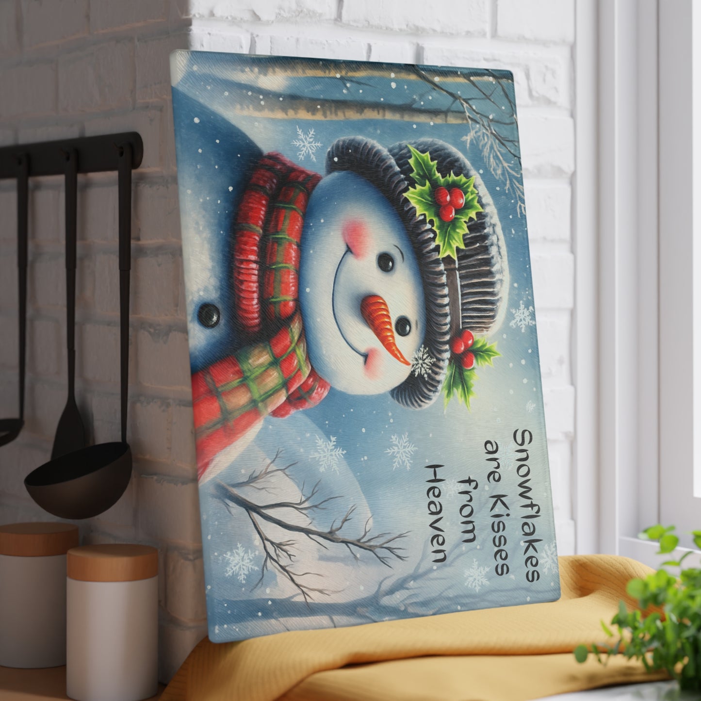 ⛄️❄️ “Snowflakes Are Kisses from Heaven” Tempered Glass Board – Cozy Winter Smiles