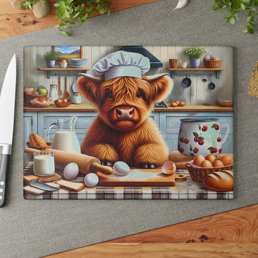 🐮 Holiday Highland Chef Cow Cutting Board – Rustic Charm with Kitchen Whimsy