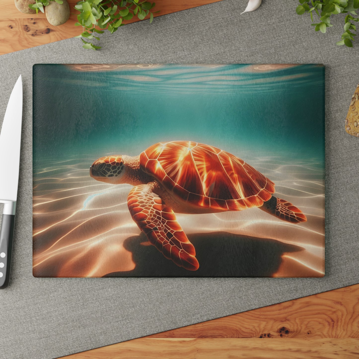 🐢🌊 Sea Turtle Glow Cutting Board – Ocean Beauty for Your Kitchen ✨🐚