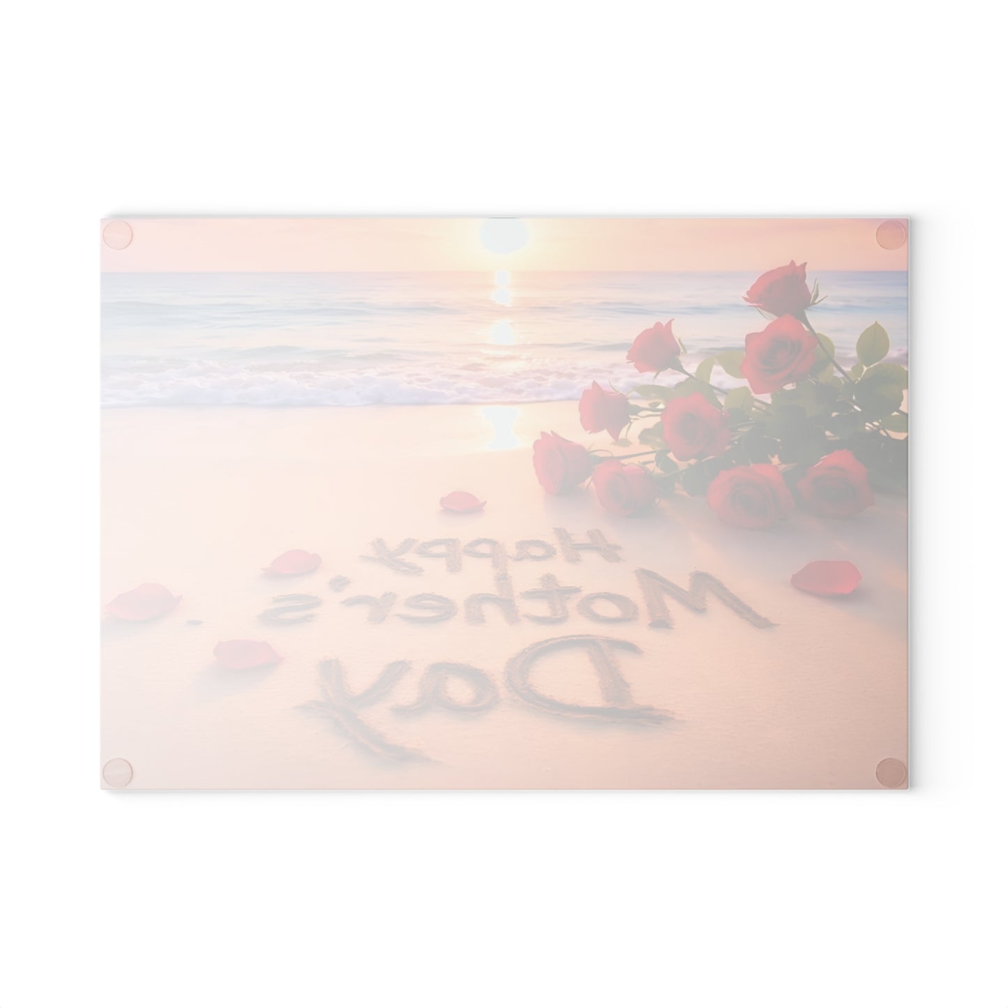 Mother’s Day Beach Scene Glass Cutting Board – Coastal Elegance with Heartfelt Charm