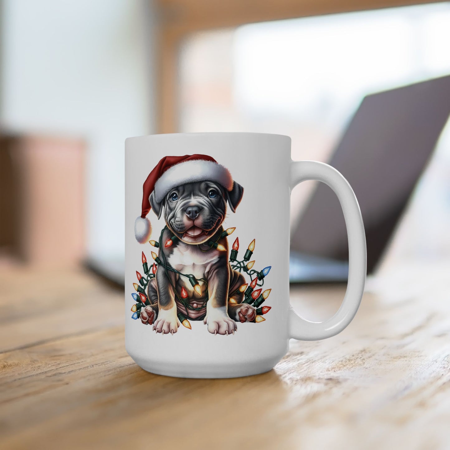 🎄 Pitbull Christmas Lights Mug – Holiday Cheer for Dog Lovers 🐾