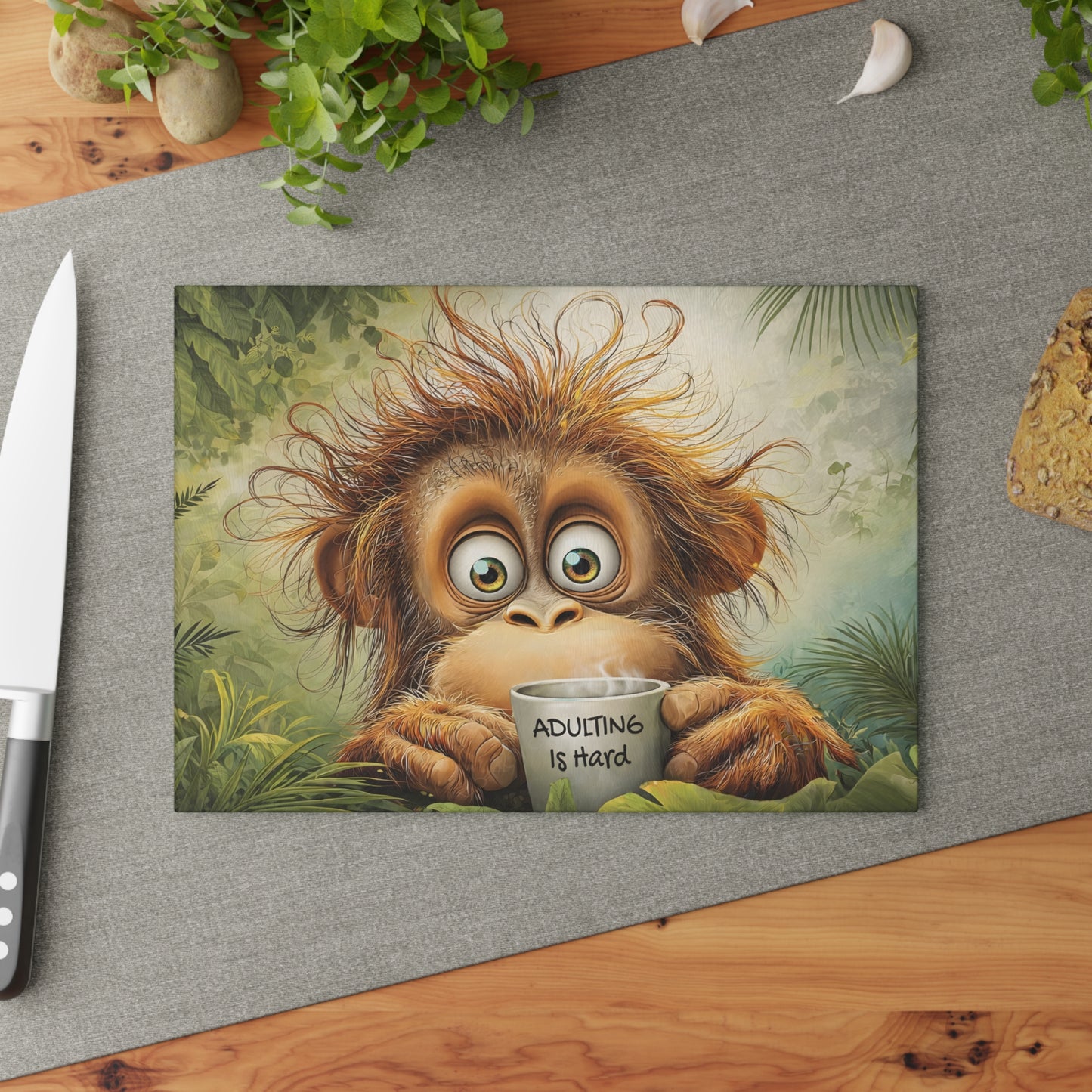 Adulting Is Hard Monkey Glass Cutting Board – Funny Kitchen Art