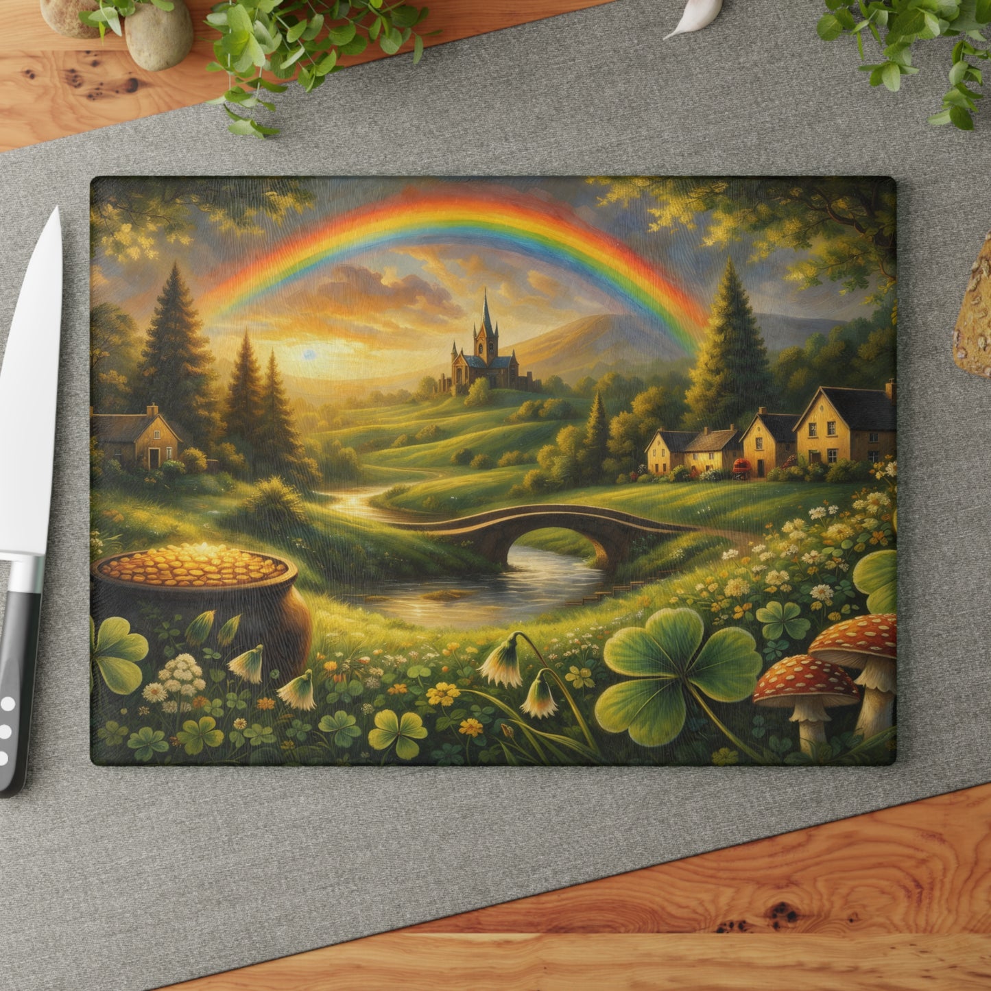 Emerald Valley Rainbow Glass Cutting Board – St. Patrick’s Day Kitchen Décor