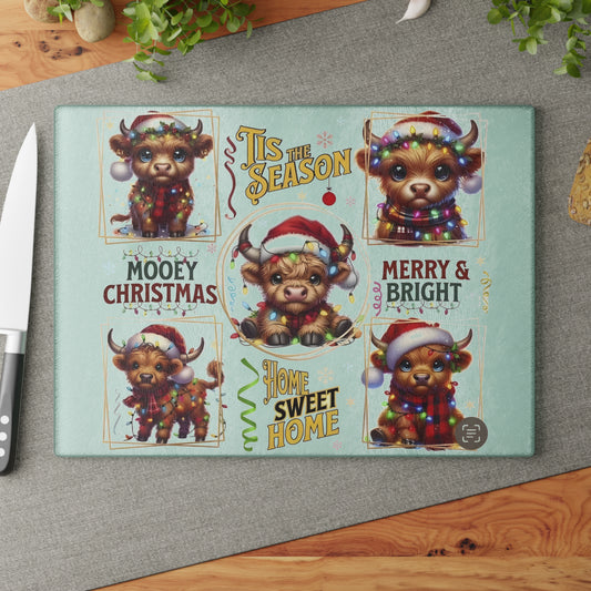 🎄 ’Tis the Season Highland Cow – Merry & Bright Christmas Cutting Board