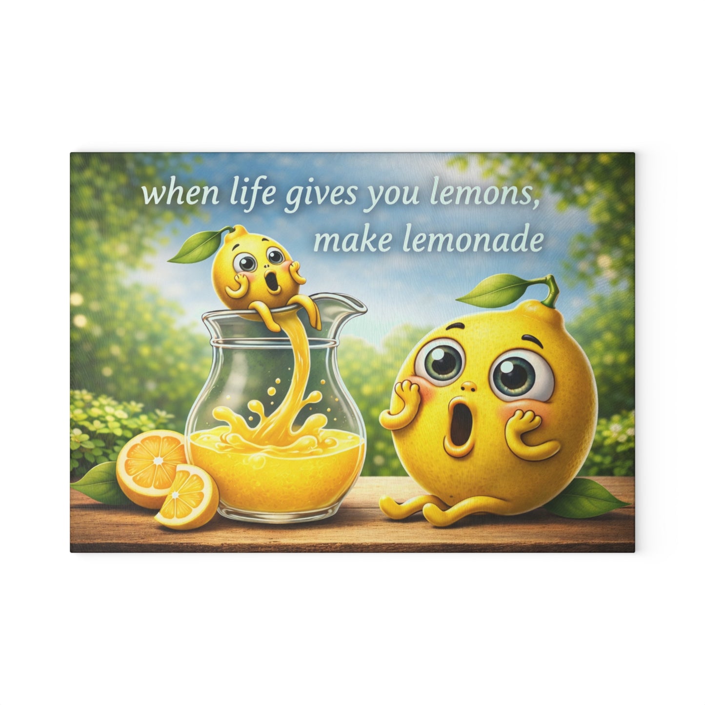 When Life Gives You Lemons Glass Cutting Board – Cute Lemonade Kitchen Art with Positive Quote