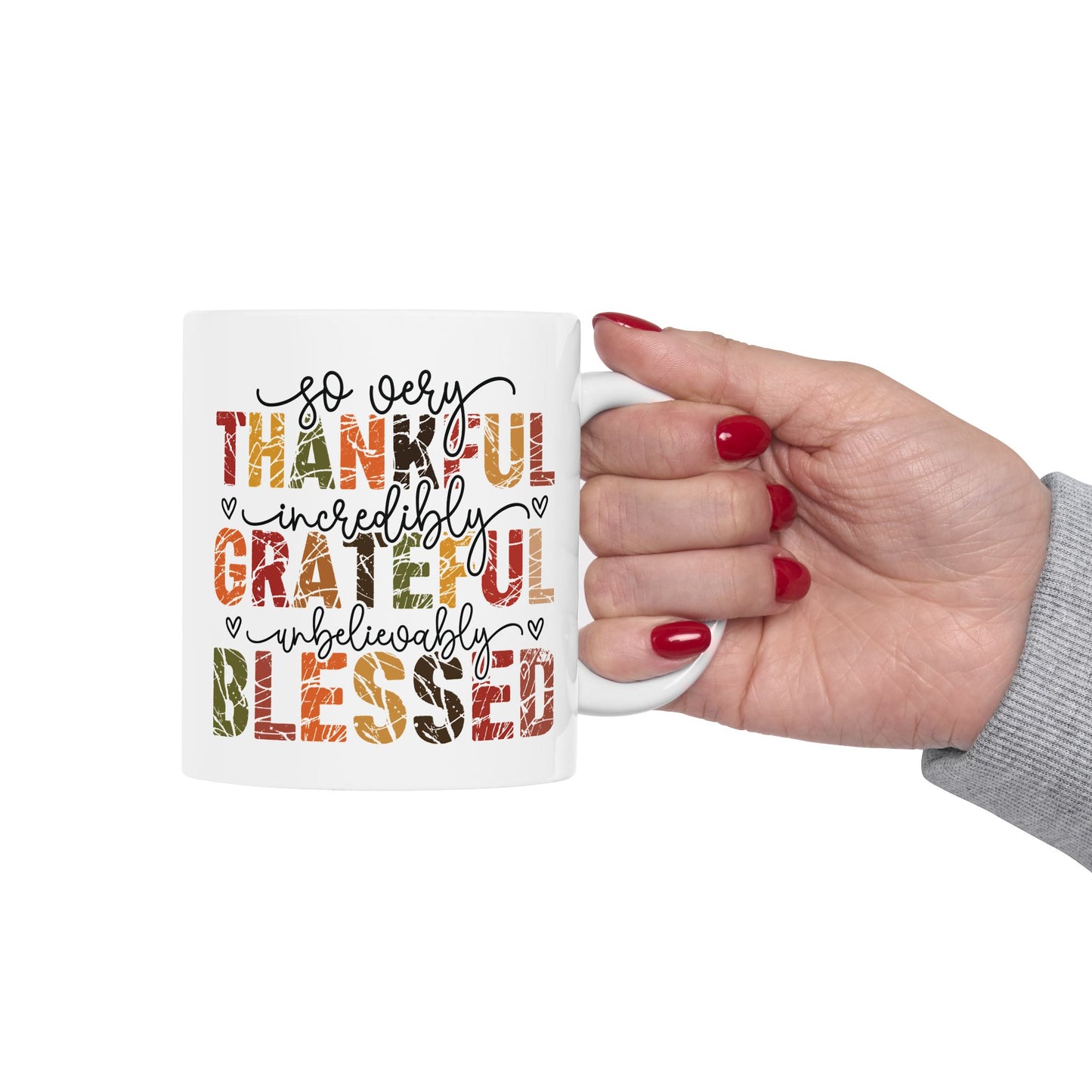 🍂 So Very Thankful • Incredibly Grateful • Unbelievably Blessed – Fall Typography Mug ✨☕