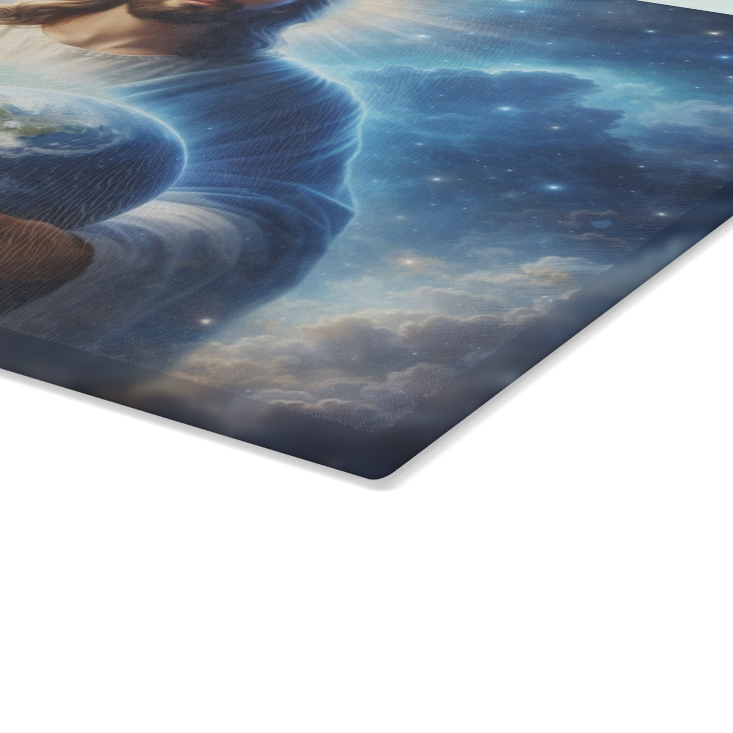 King of Creation Glass Cutting Board – Faith-Inspired Artwork Holding the World