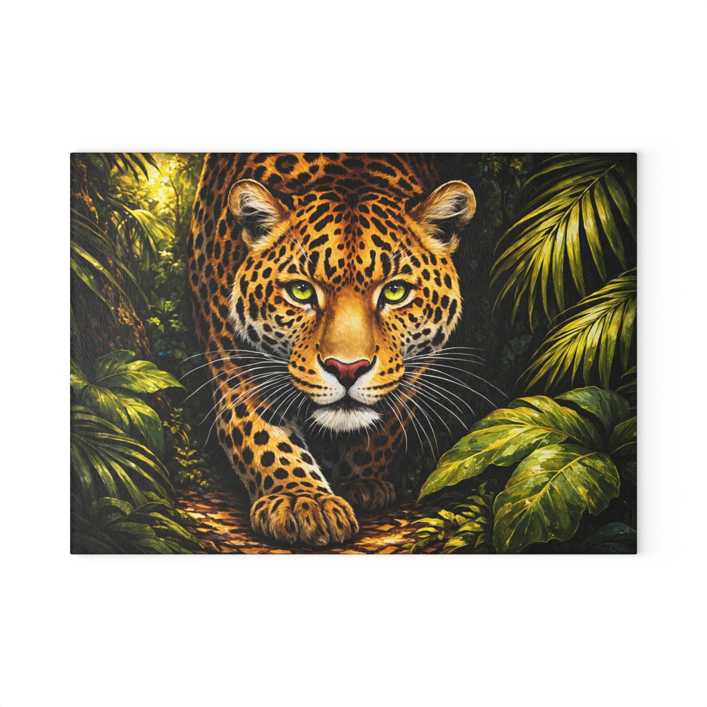 Leopard Jungle Glass Cutting Board – Majestic Wildlife Nature Artwork