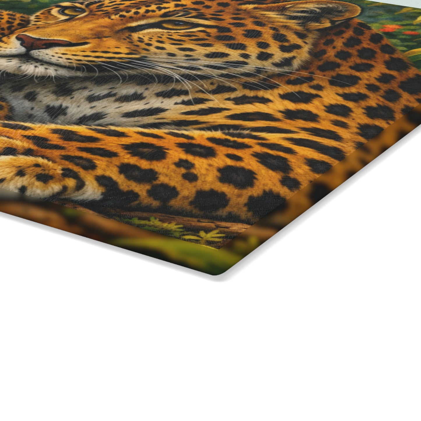 Leopard Mother and Cub Glass Cutting Board – Jungle Wildlife Family Artwork