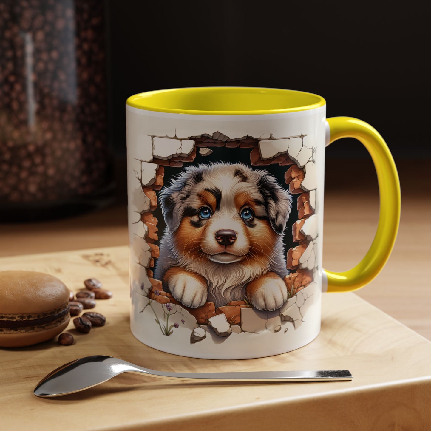 🐾☕ Australian Shepherd Puppy Peek Accent Mug – Blue-Eyed Beauty Dog Lover Gift ✨💙