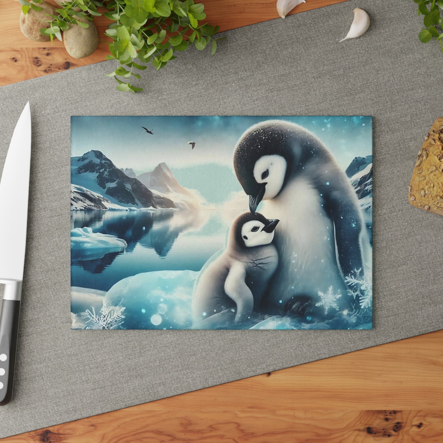 🐧❄️ Penguin Love Arctic Cutting Board – Serenity & Style for Your Kitchen ❄️🐧