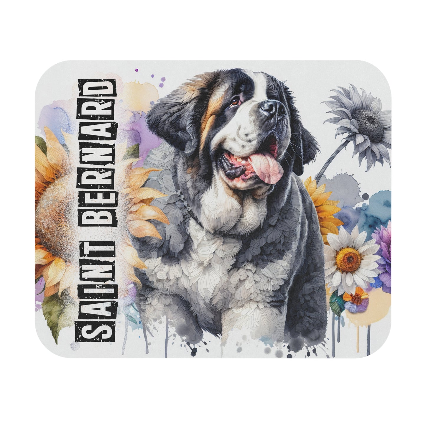 🖱️🐾🌻 Saint Bernard Mouse Pad – Gentle Giant with Sunflowers & Florals