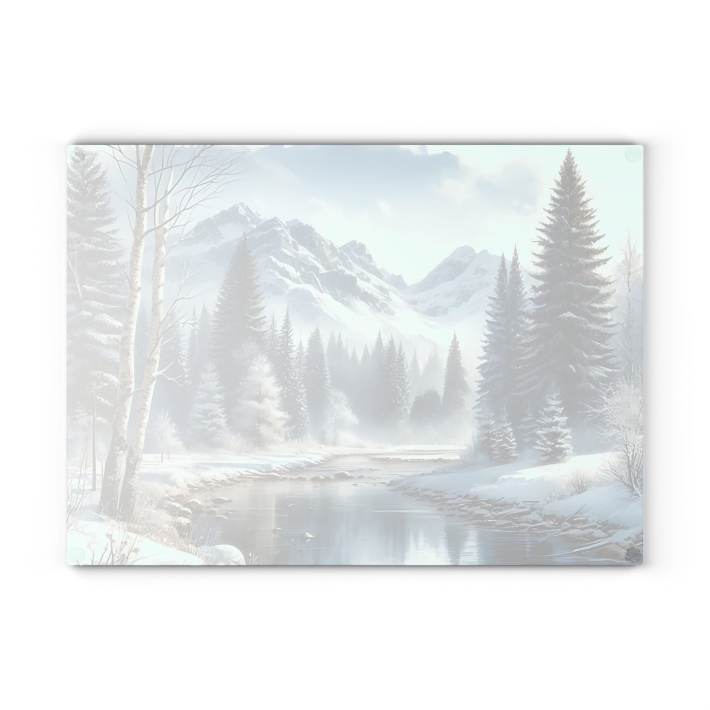 ❄️ Winter River Forest Cutting Board – Serene Snowy Escape for Your Kitchen 🏞️