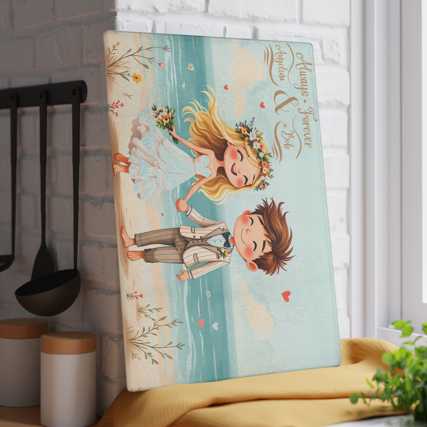 🏖️ Beach Wedding Couple Cutting Board – Personalized “Always & Forever” Keepsake for Newlyweds