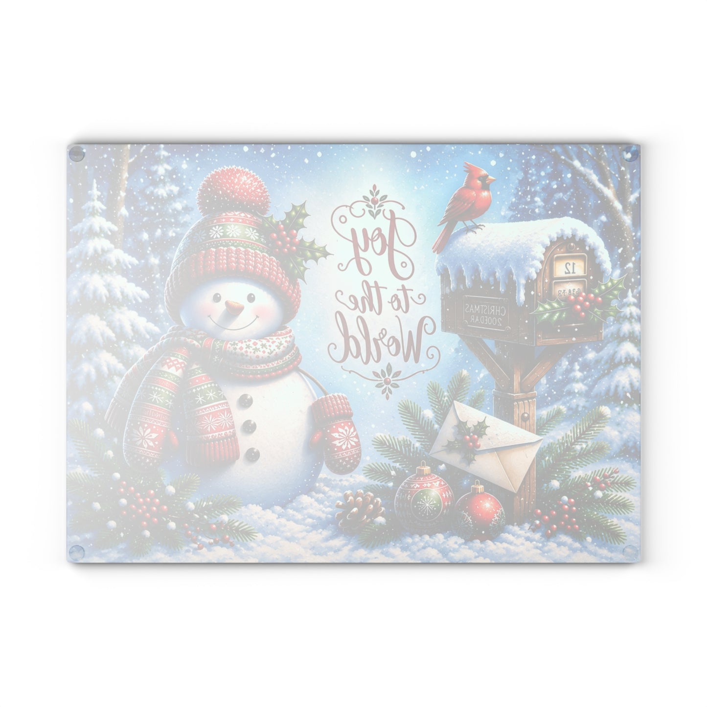 Joy to the World Snowman Glass Cutting Board – Christmas Winter Kitchen Decor